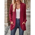 thumbnail image 4 of Women'S Long Cardigan, Autumn and Winter Long Sleeve Front Open Sweater with Pockets Wine Red XL, 4 of 7