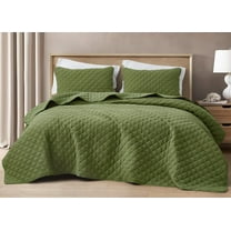 Chezmoi Collection 3-Piece Cotton Gauze Oversized King Quilt Set, Olive Green Soft Washed Cotton Gauze Bedspread, Lightweight Breathable for All Season