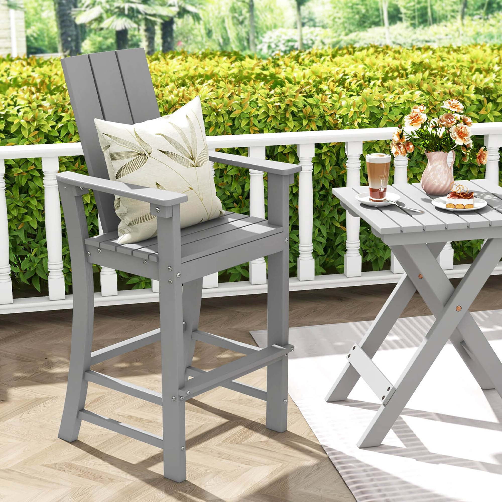 Costway Tall Adirondack Chair with Ergonomic Backrest Armrests & Footrest for Backyard Gray