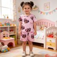 thumbnail image 2 of Bobifish Toddler Girls Outfit Sets Summer Cartoon Girl Face Print Crew Neck Short Sleeve Top Elastic Waist Shorts 2 Piece Sets, 2 of 6