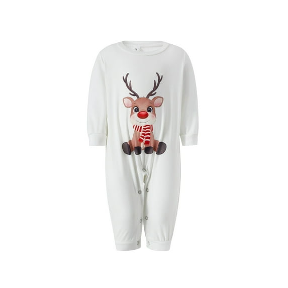 Gureui Family Matching Christmas Pajamas Outfits, Long Sleeve Elk Printed Tops + Elastic Plaid Pants/Romper Sets