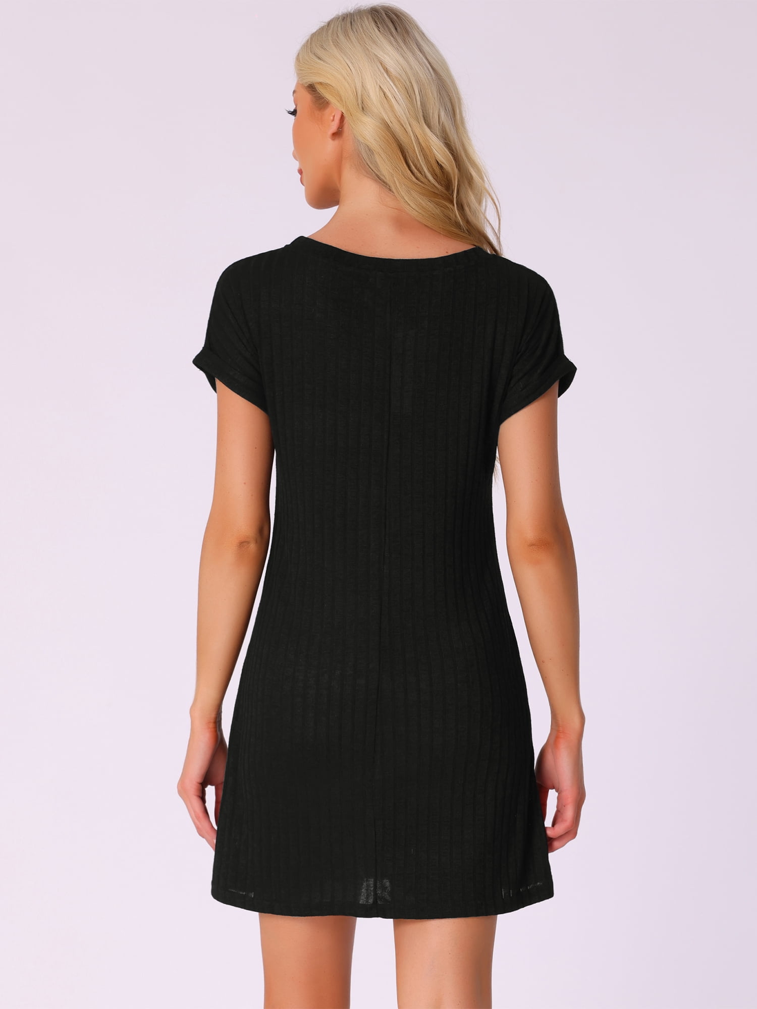 DARING DIVA Women's Nightgown Ribbed Knit Sleepshirt Short Sleeve Sleepwear 2XL Black