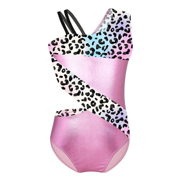 YEAHDOR Kids Girls Sleeveless Printed Ballerina Leotard Cutout Waistline Gymnastics Ballet Dance Bodysuit Pink 12