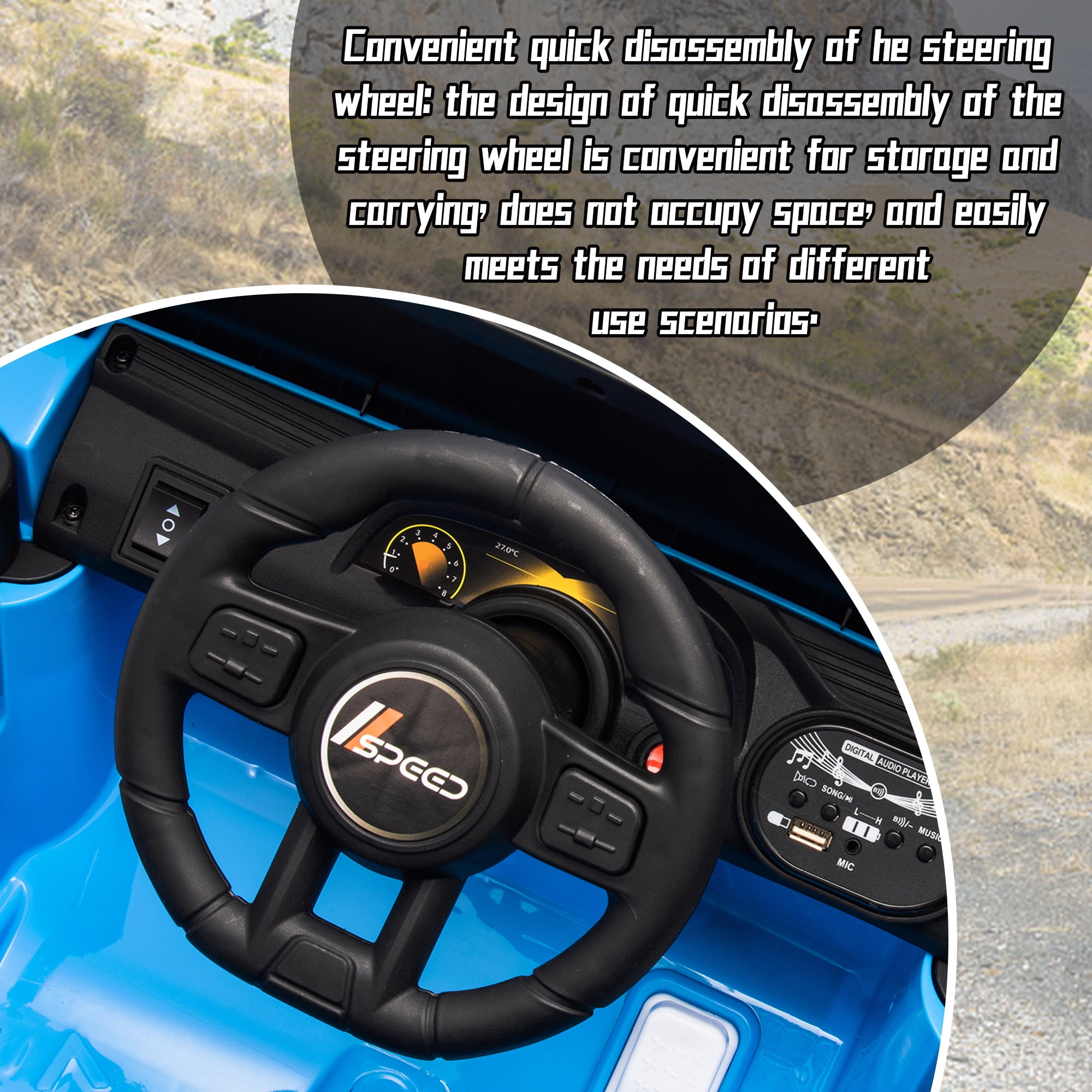 Xuanlur 12V Kids Ride on Car with Remote Control, Ride on Toys w/ Dual Drive, Four-Wheel Suspension, Bluetooth Music, LED Lights, USB, Shock Absorption, Toys Car for Kids Aged, Blue