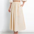 thumbnail image 4 of vigerkar Womens Maxi A-line Long Summer Skirt Elastic High Waist Flowy Skirt with Pockets Beige, M, 4 of 4