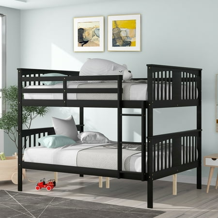 Miekor Furniture Full over Full Bunk Bed with Ladder for Bedroom Guest Room Furniture-Espresso 10249