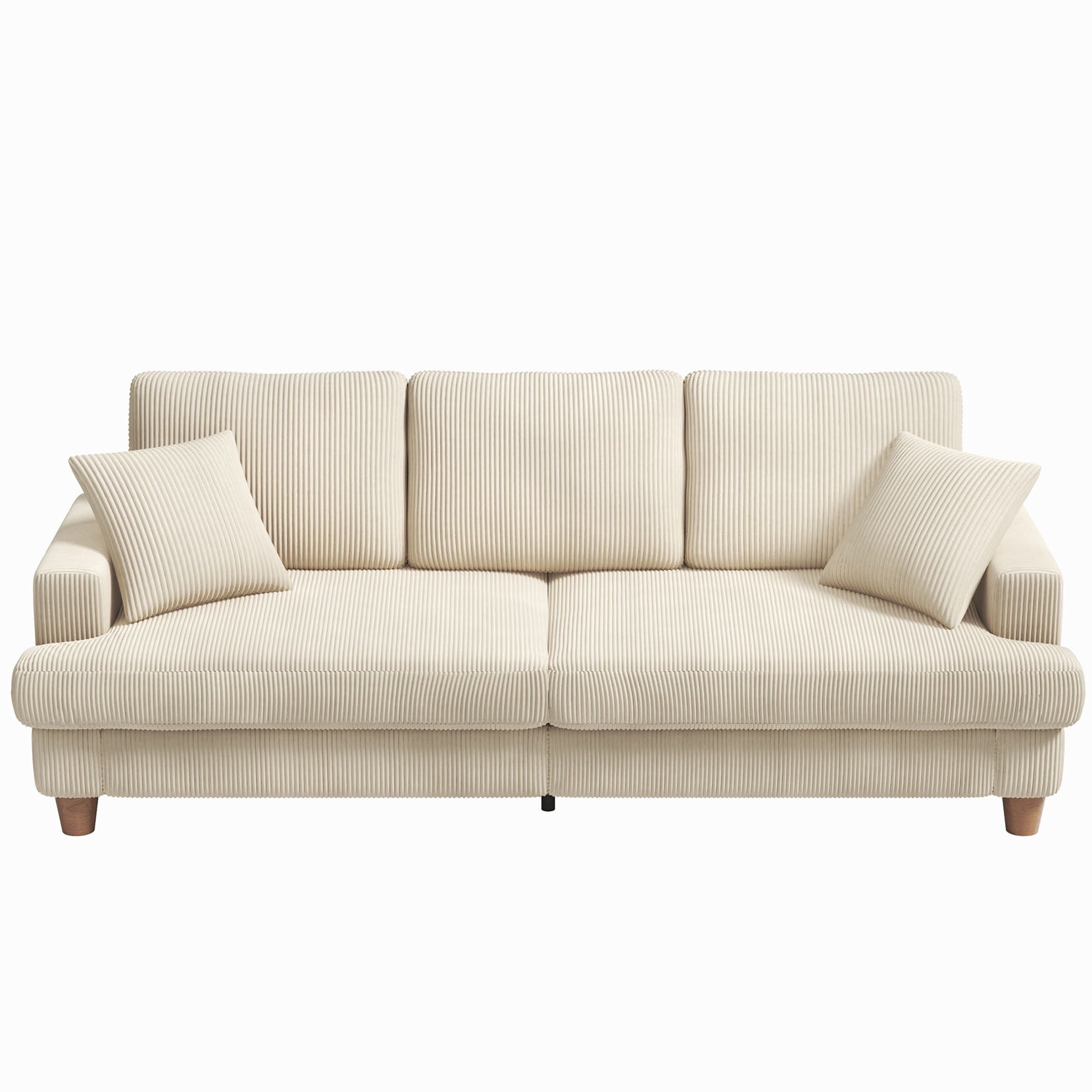 87" Corduroy Sofa,3 Seater Sofa with Extra Deep Seats,Neche Comfy Upholstered Couch for Living Room,2 Pillows,Beige