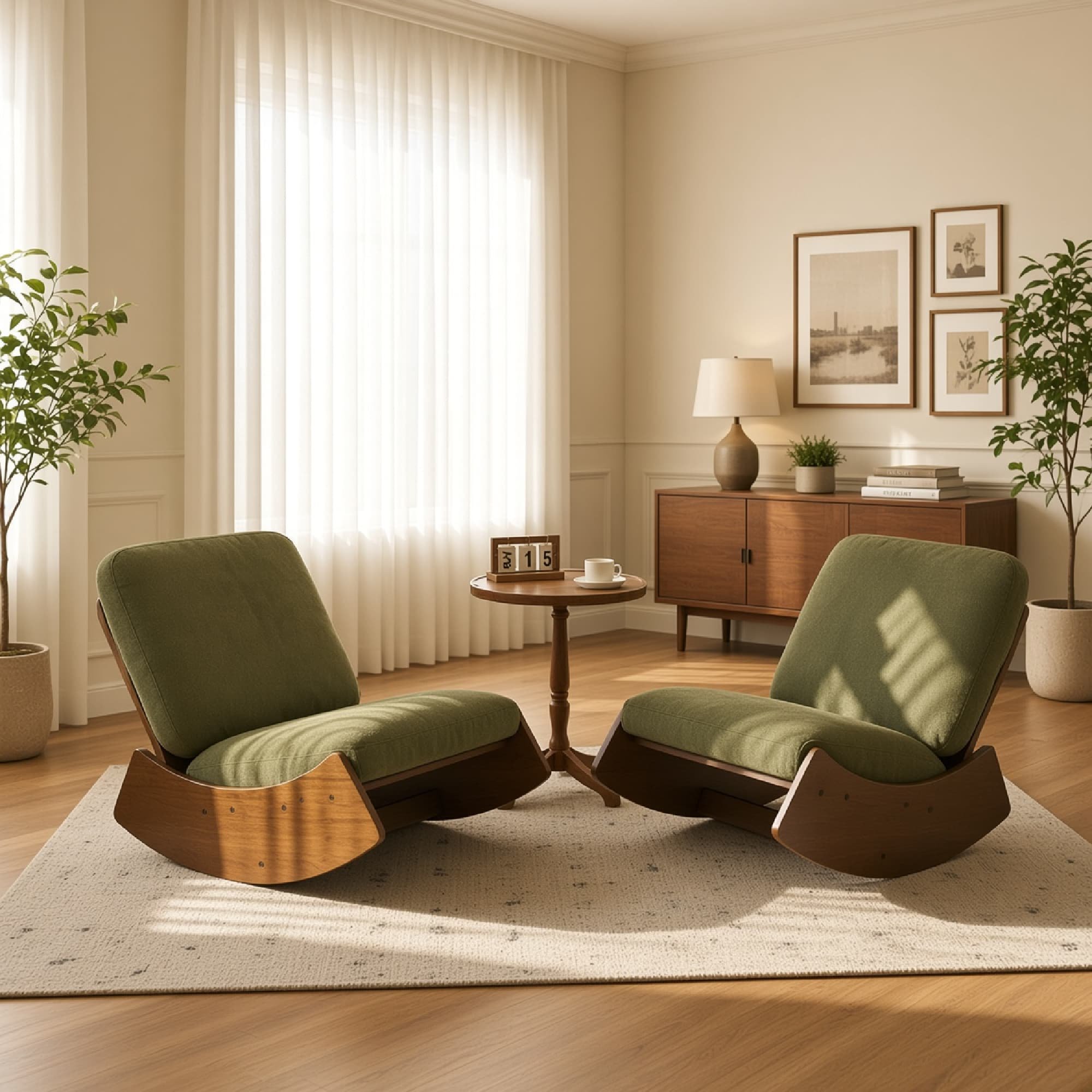Comfortable Glider Rocking Chair, Set of 2 with Corduroy Upholstery and Solid Wood Frame, Accent Reading Chair for Bedroom Living Room, Green