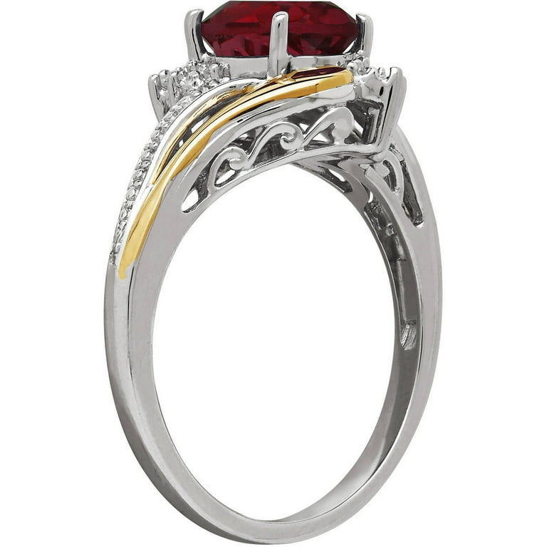 Brilliance Fine Jewelry Garnet Birthstone and Diamond Accent Ring in  Sterling Silver with 10K Yellow Gold