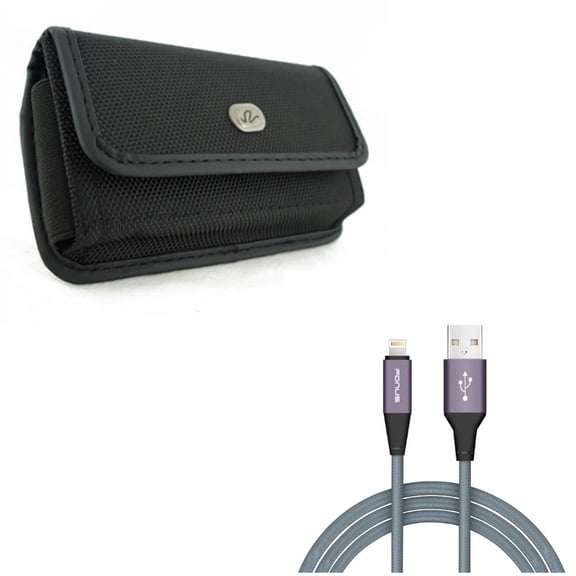 Case Belt Clip w 10ft USB Cable for iPhone XR - Rugged Holster Canvas Cover Pouch, Charger Cord Power Wire Braided Long Compatible With iPhone XR