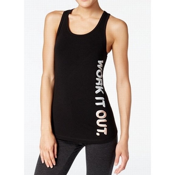 Ideology Womens Activewear Work It Out Metallic Slogan Tank Top;X-Small