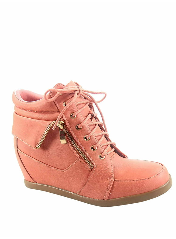Peter-30 Women's High Top Fashion Round Toe Lace Up Wedge Sneaker Shoes