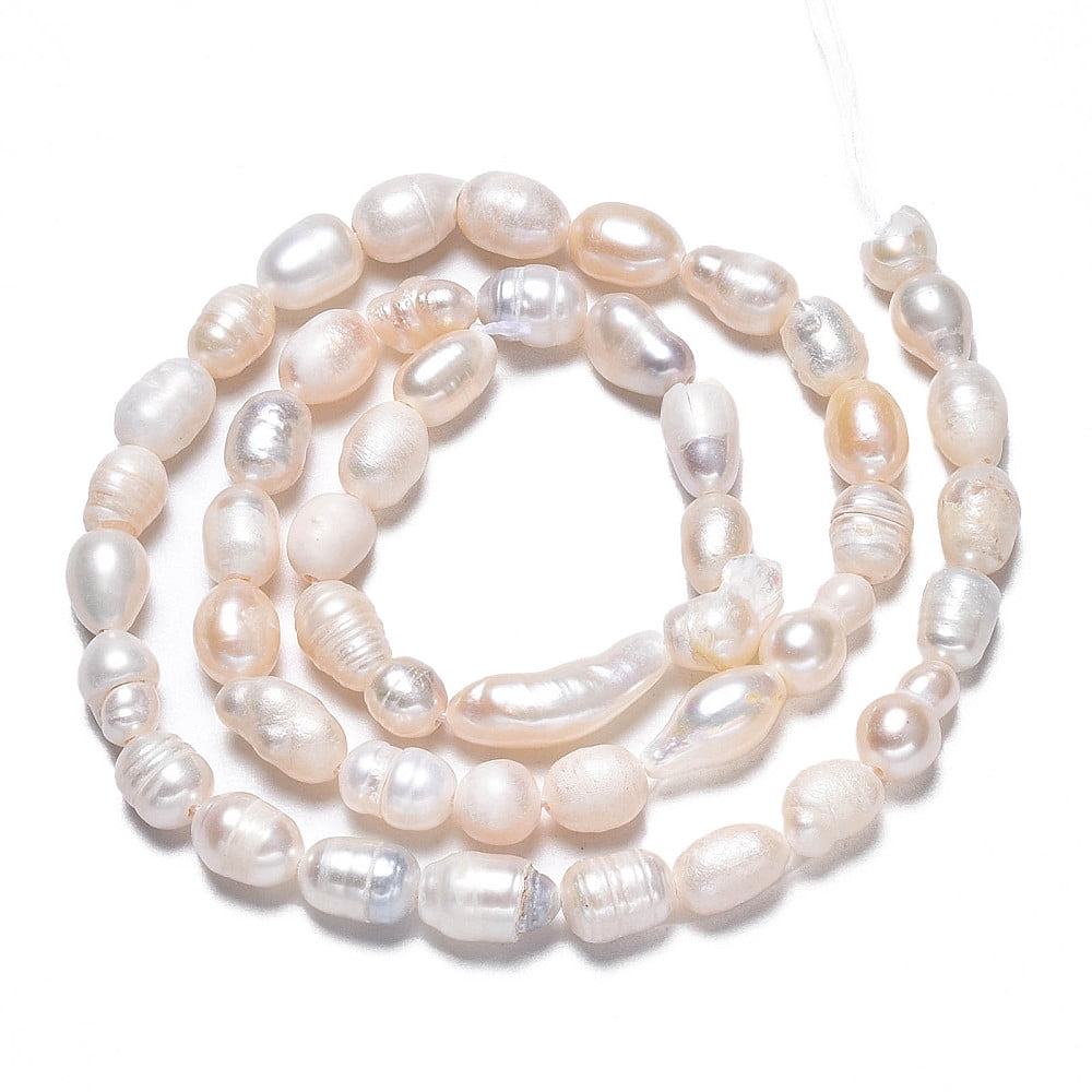 Natural Cultured Freshwater Pearl Beads Strands Rice Seashell Color 5~11.5x4.5~6mm Hole: 0.7mm about 43~46pcs/strand 13.39 inch(34cm)