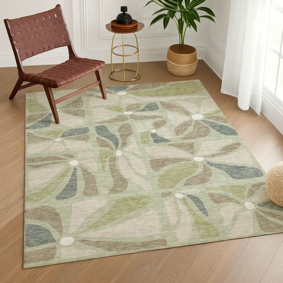 Addison Rugs Chantille Indoor/Outdoor Transitional Floral Celery Machine Washable Rectangle Rug, 10' x 14'