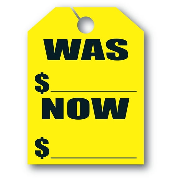 SSWBasics Mirror Hang Tags - Fl Yellow - "Was Now" - 8 1/2ʺW x 11 1/2ʺL - Pack of 50- Yellow Mirror Hang Tags - Car for Sale Signs for Vehicle Window - Bright Dealer Car Tag - Perfect for Dealerships