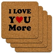 I Love You More with Heart Low Profile Novelty Cork Coaster Set