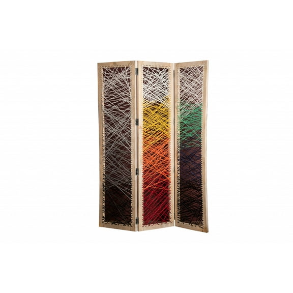 61" x 1.5" x 72" Multicolor Fabric And Wood Crisscross  Screen