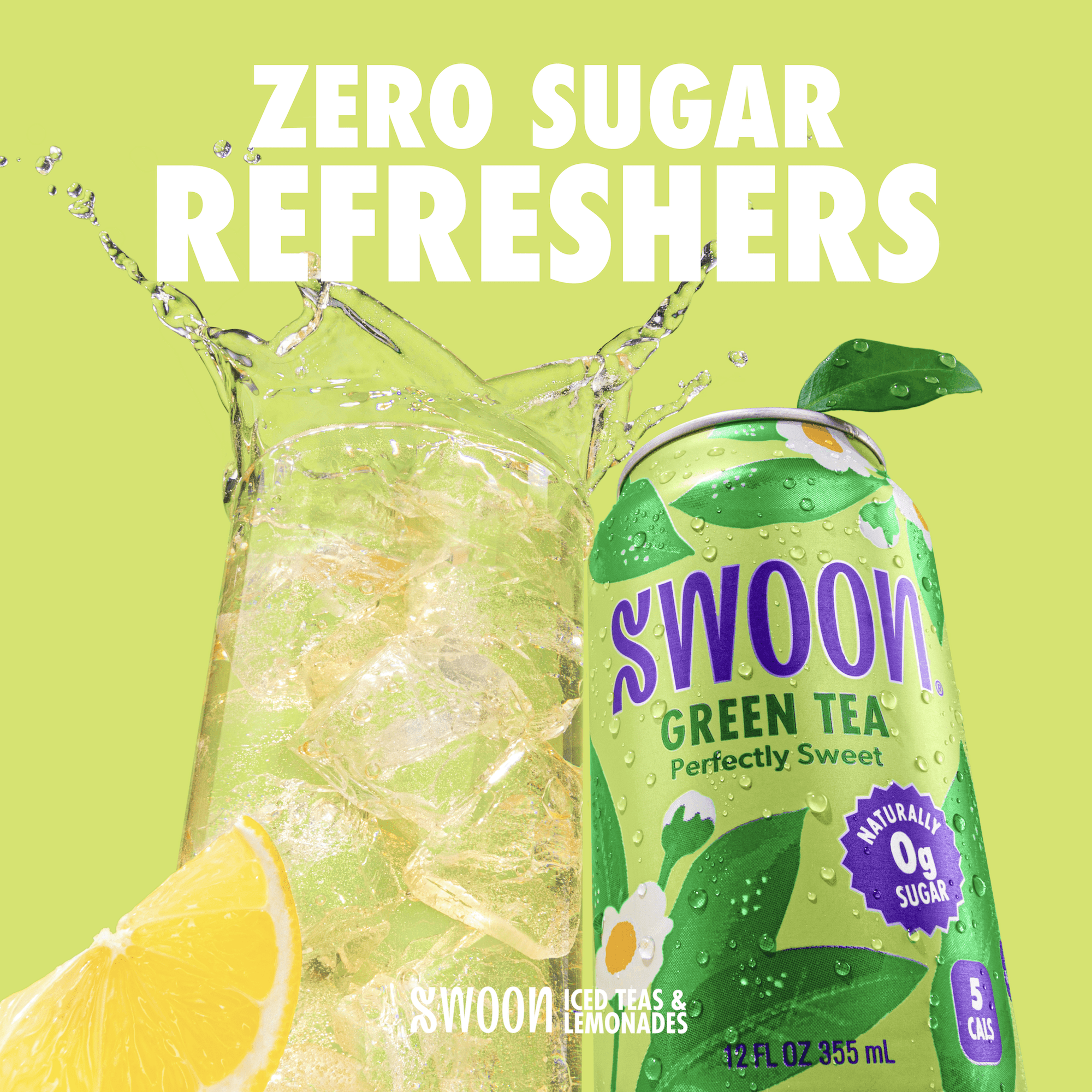 (12 pack) Swoon Zero Sugar Perfectly Sweet Green Tea, 5 Calories, Sugar Free, 12 fl oz Can