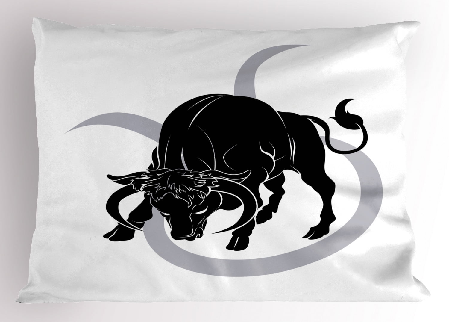 Zodiac Taurus Pillow Sham Black Silhouette of Animal Ox on Horoscope