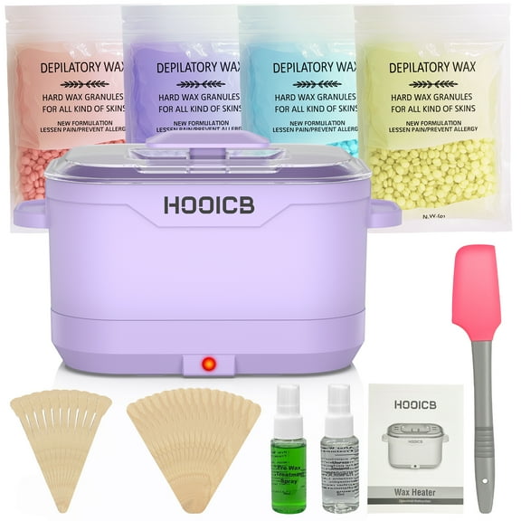 HOOICB Wax Kit for Women, Foldable Silicone Bowl, Hard Wax Beads, Soothing Spray, Home Hair Removal Kit for Face, Legs, Bikini and Body