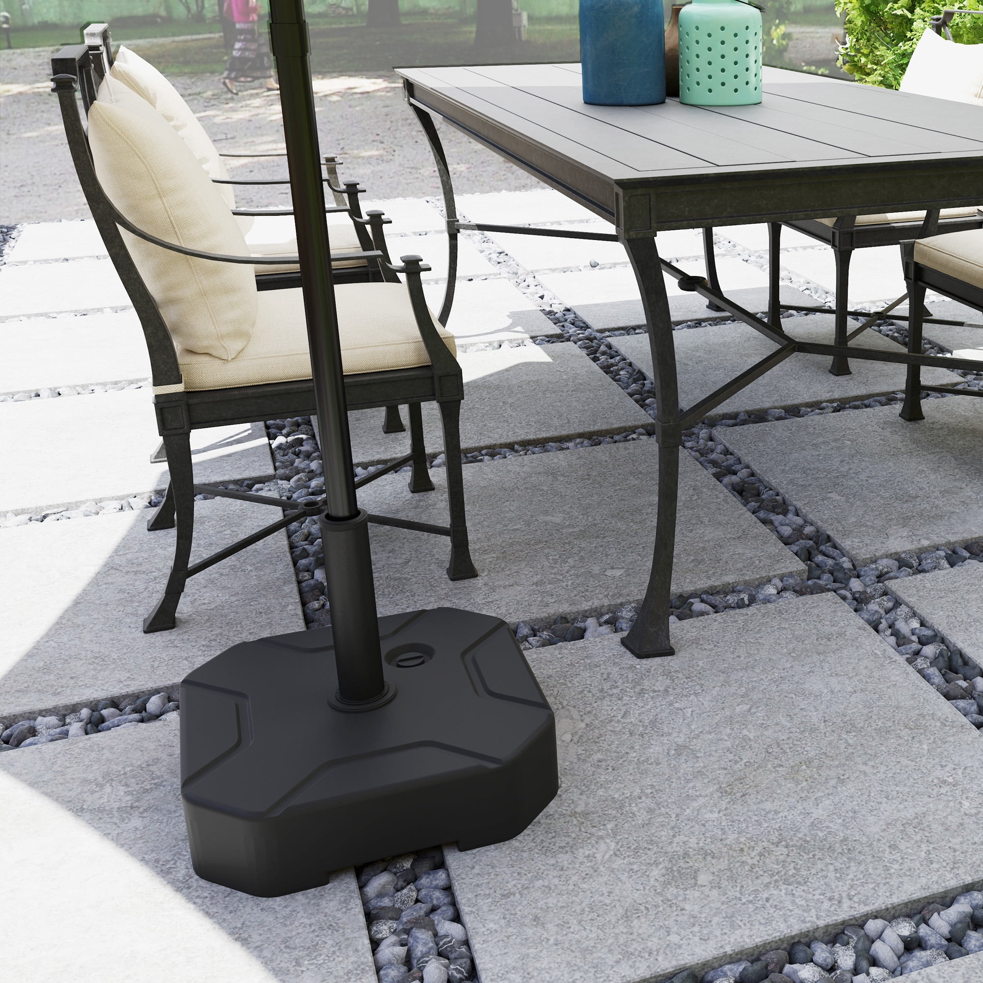 Outsunny Patio Umbrella Base Holder, Outdoor Umbrella Stand Base, Filled Up to 55lbs with Stand or 44lbs with Water for Garden, Poolside, Black