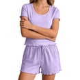 thumbnail image 5 of Womens Pajamas Sets Short Sleeve Tee and Shorts Two Piece Set Trimmed Loungewear Sleepwear, 5 of 7