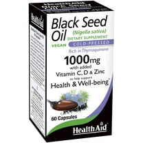 HealthAid Black Seed Oil 1000mg, Cold-Pressed Nigella Sativa, Immune, Heart & Brain Support, 60 Vegan Capsules