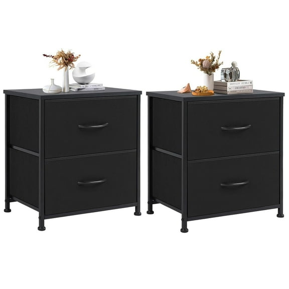 2 Piece Nightstand Set with 2 Fabric Drawers, Small Dresser Side Bedroom End Table, Bedside Storage Organizer for Bedroom/Room/Dorm, Black