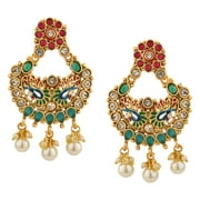 Efulgenz Indian Bollywood Traditional Wedding Crystal Pearl Tassel Chandelier Chandbali Earrings Jewelry Set (Style 2)
