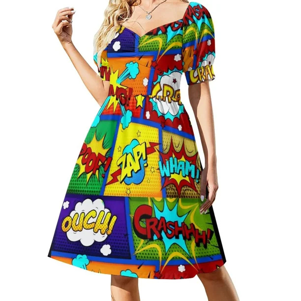 Vestido sin mangas con paneles de cómic coloridos vestidos de falda para mujer