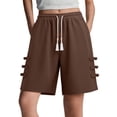 thumbnail image 2 of Cagogo Women Elastic Waist Casual Shorts with Pockets Loose Bermuda Pants Summer Solid Basic Travel Shorts for Women Lounge Beach Hiking Clothes, Brown 2XL, 2 of 6