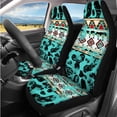 thumbnail image 2 of Yuyamidu Cow Print Car Seat Covers Full Set of 14 Cyan Aztec Steering Wheel Cover Seatbelt Shoulder Pad Car Headrest Covers Armrest Pad Key Ring Coasters for SUV Sedan, 2 of 7