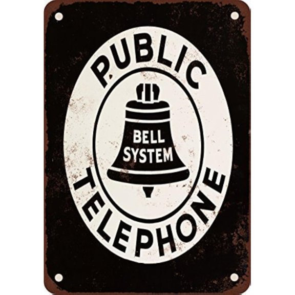 Retro Decor Tin Signs,“Public Bell System Telephone Sign”,for garage,bar,restaurant,living room,bedroom,kitchen,cafe,bar,8×12inch