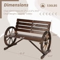 thumbnail image 6 of Wooden Wagon Wheel Bench, 2-Person Solid Wood Garden Bench, Rustic Wooden Seat Wagon Wheel Bench Patio Loveseat W/Slatted Backrest, Outdoor Garden Bench for Lawn Yard Porch Park, 6 of 7