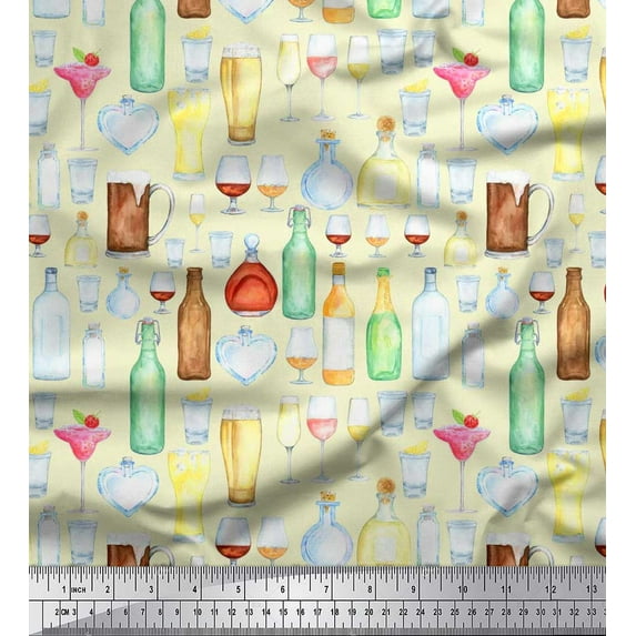 Soimoi Polyester Crepe Fabric Bottle,Wine & Beer Bar Decor Fabric Printed Yard 52 Inch Wide