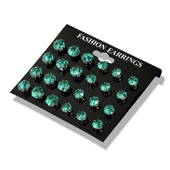 Yesbay 12 Pairs/Set Shiny CZ Cubic Zirconia Ear Studs Women Wedding Earrings Jewelry-Green
