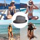 thumbnail image 4 of Sombreros de paja panamá para hombres y mujeres, sombreros de playa para el sol de verano, sombreros de paja de jazz con ala ancha, transpirables y huecos, con protección solar, 4 of 5