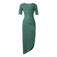 thumbnail image 1 of ZYHT 5847 Robe Élégante Décontractée Couleur Unie Coton Boutonnée Col en V Robes pour Femmes Bureau Manches Courtes Robe Midi, 1 of 5