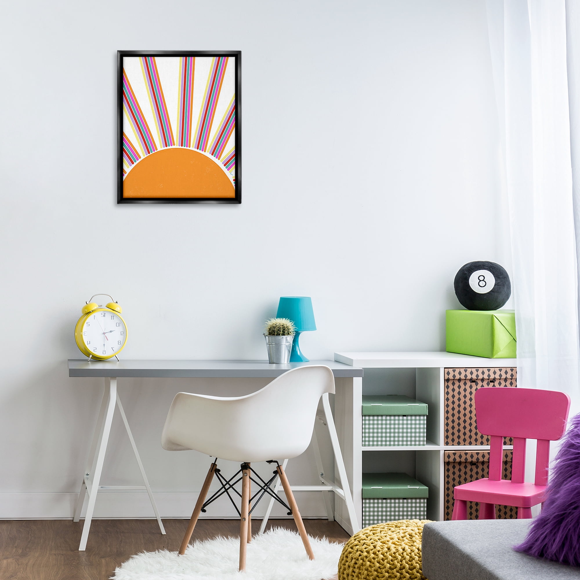 Stupell Industries Retro Striped Sun Rays Landscape & Nature Painting Black Floater Framed Canvas Art Print Wall Art, 17 x 21