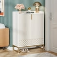 thumbnail image 3 of Tribesigns Shoe Cabinet for Entryway, 25 Pairs Shoe Cabinets with Doors, 5-Tier Wood Shoes Rack Organizer, White and Gold, 3 of 5