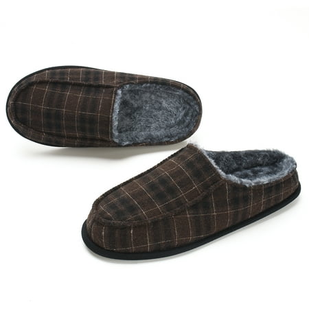 

Men s Memory Foam House Slippers - Cozy Fuzzy Bedroom Slip-on Loafer Shoes. Warm & Comfy Indoor Outdoor Moccasins. Unique Christmas Gift for Dad Grandpa Husband Boyfriend Brown Adult Size 8-9