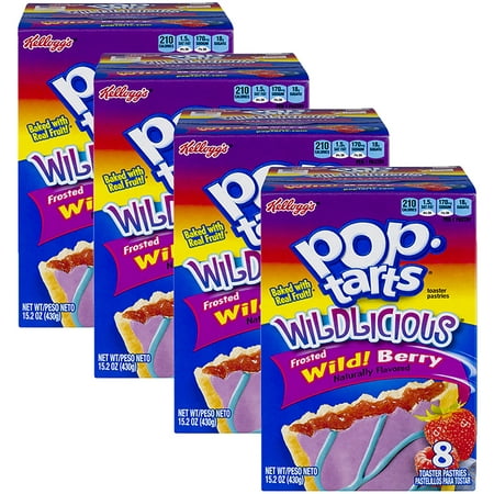 (4 Pack) Kellogg's Pop-Tarts Breakfast Toaster Pastries, Wildlicious Frosted Wild Berry Flavored, 15.2 oz 8