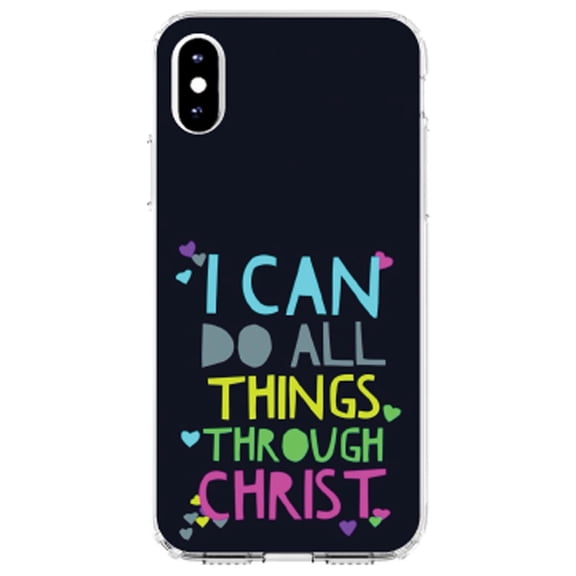 DistinctInk Clear Shockproof Hybrid Case for iPhone XS Max (6.5" Screen) - TPU Bumper, Acrylic Back, Tempered Glass Screen Protector - I Can Do All Things Through Christ - Show Your Love of Christ
