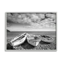 Vintage Rowboats on Rocky Beach Shore Nautical 30 in x 24 in Framed Photography Art Prints, by Stupell Home Décor