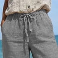 thumbnail image 7 of UAMVSH Bermuda Shorts for Women Knee Length Casual Drawstring Linen Shorts Button Side Split Summer Beach Shorts with Pockets, 7 of 7