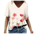 thumbnail image 1 of WEAIXIMIUNG T-Shirt à Manches Courtes Col en V Fleuri Mode Été pour Femmes Saint-Valentin, 1 of 4