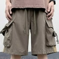 thumbnail image 4 of zeranth Men Summer Cargo Shorts Mid-rise Elastic Waist Adjustable Drawstring Casual Shorts Multi Pockets Wide Leg Beach Shorts Streetwear, 4 of 7