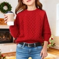 thumbnail image 2 of Fdrone Teen Girls Oversized Cable Knit Sweater Solid Color Long Sleeve Crew Neck Vintage Sweater Cozy Pullover Fall Winter Warm Fuzzy Sweatshirt, 2 of 7
