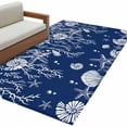 thumbnail image 2 of 3x5 Area Rugs, Navy Blue Coastal Non-Skid Rubber Backing Large Rectangle Rugs - Living Room Bedroom Home Office, Starfish Coral Ocean Conch Sea Nautical Indoor Floor Mat Carpets Washable Rug, 2 of 9