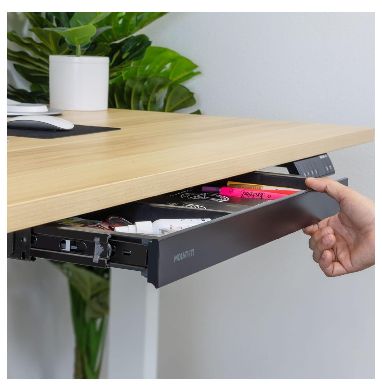 Under Desk Storage Drawer - Shallow Under Desk Drawer Organizer - Standing Workstation Storage Attachment - 20.7" Width Under Table Counter